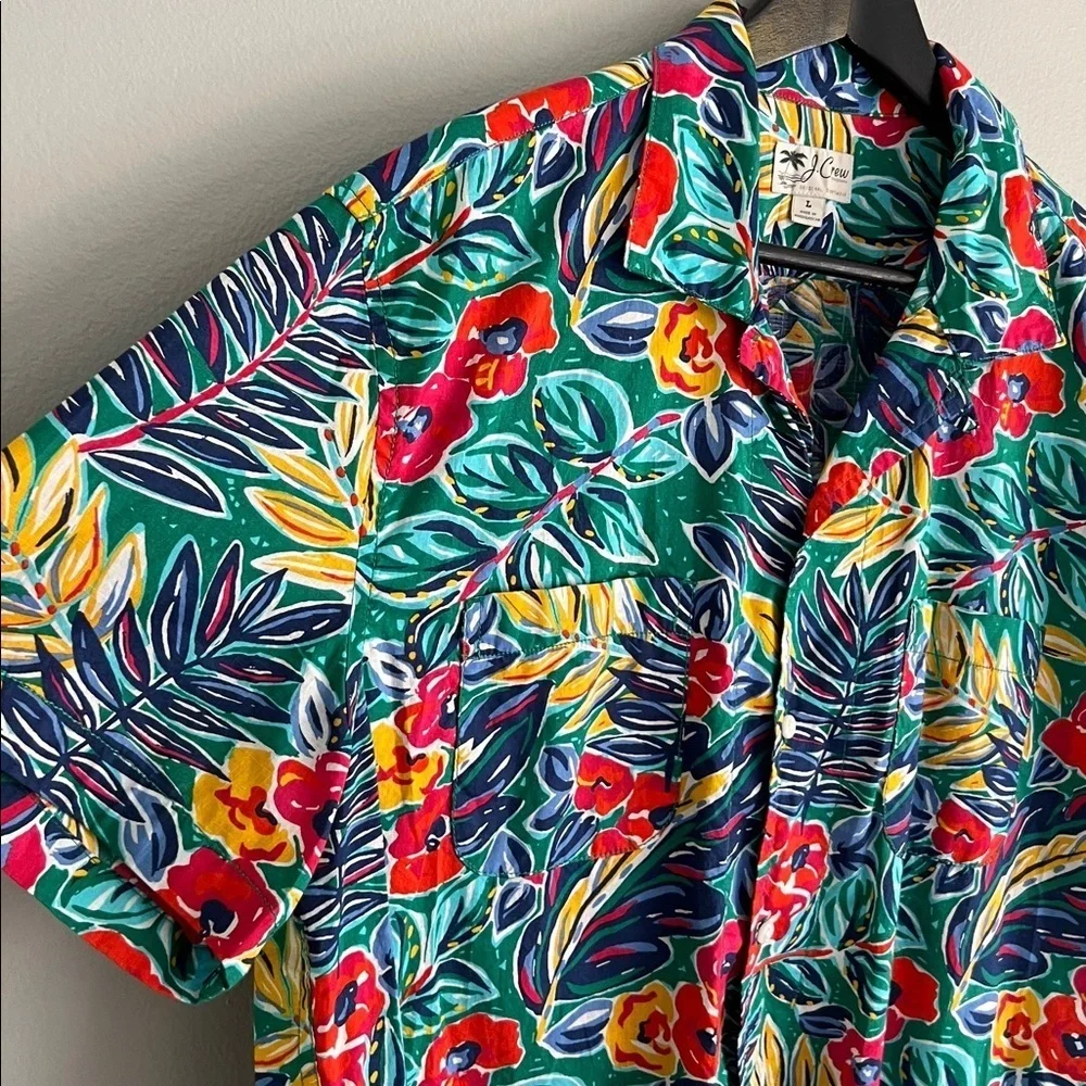J. Crew Tropical Hawaiian Leaf Print Shirt - Large